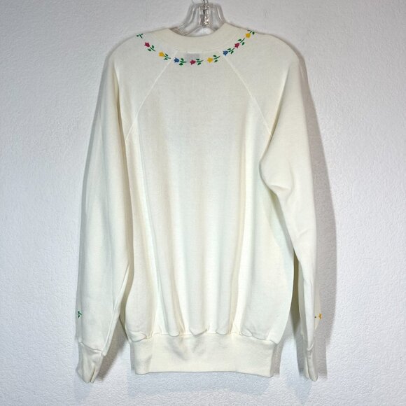 Vintage Pannill 70s Tulip Floral Sweatshirt Top Crewneck XL White Tulips - Picture 2 of 8